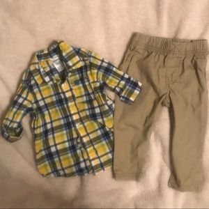 Yellow & Blue Plaid Button-Front Shirt & Pant Set